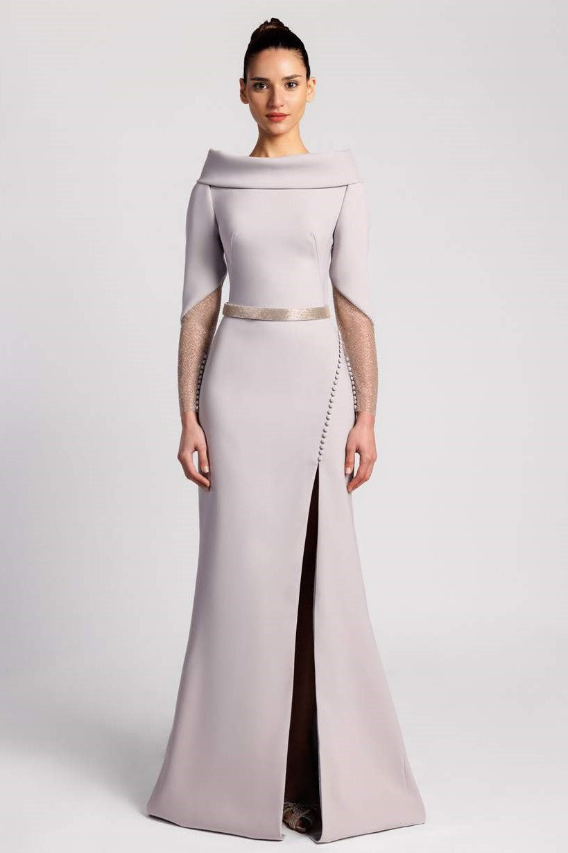 Crepe Long Sleeved Mermaid Gown