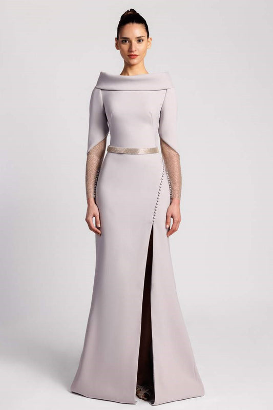 Crepe Long Sleeved Mermaid Gown