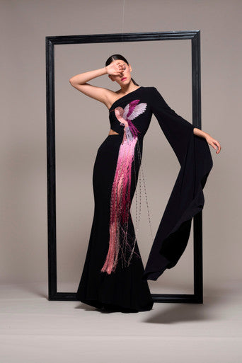 Embroidered One Sleeve Gown