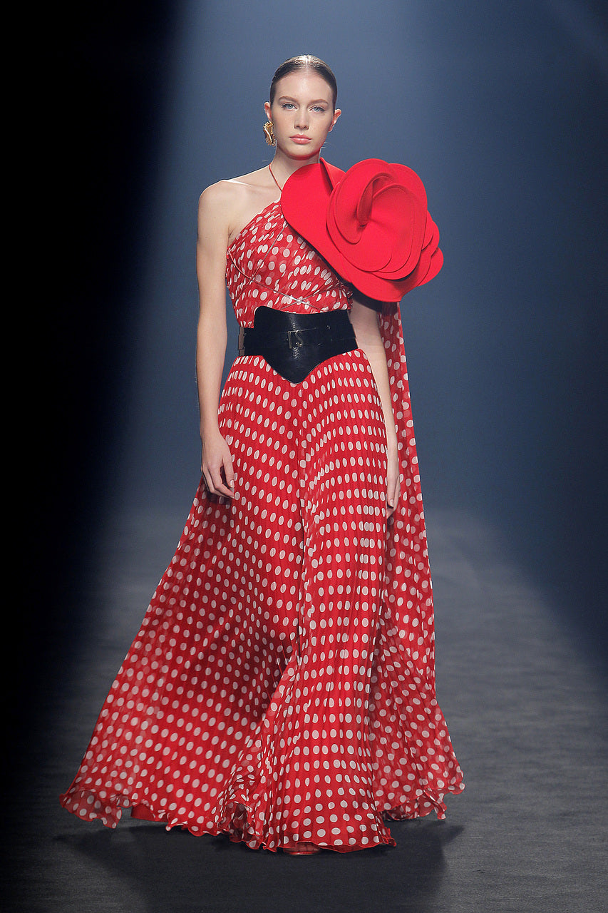 Polka-Dotted One Shoulder Gown