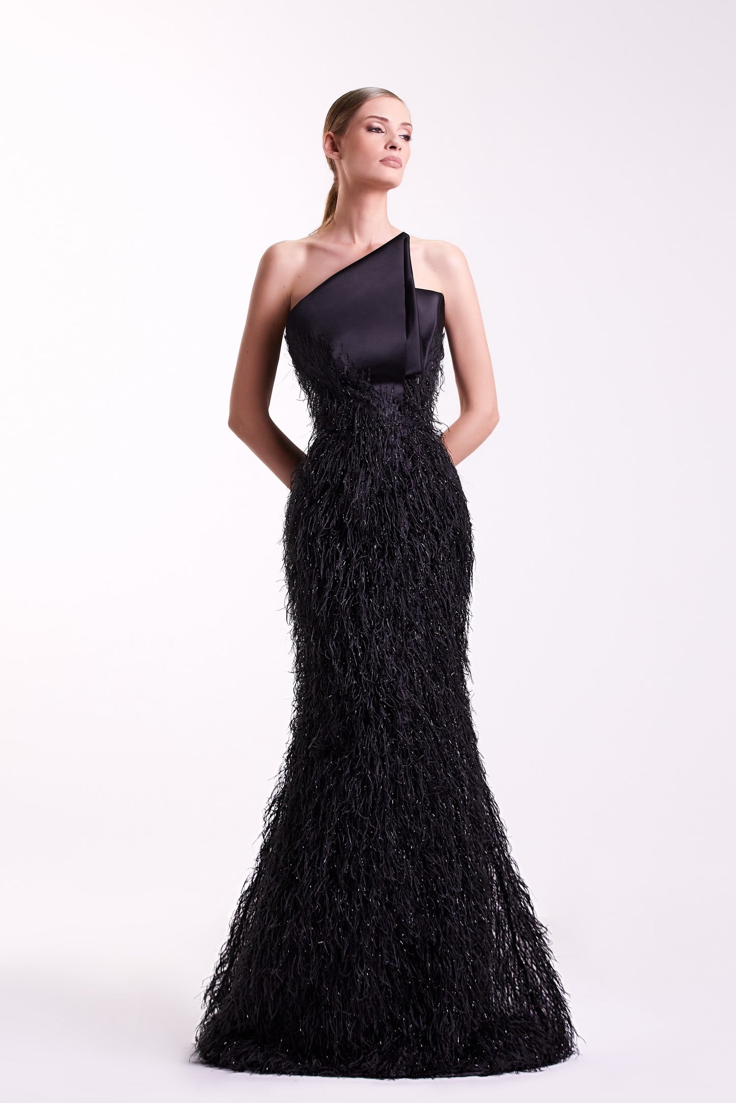 Satin with Feathers Gown