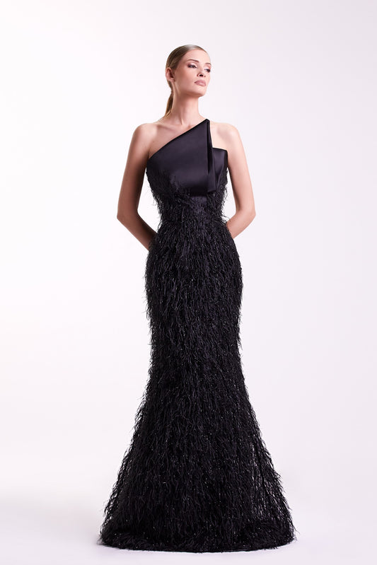Satin with Feathers Gown