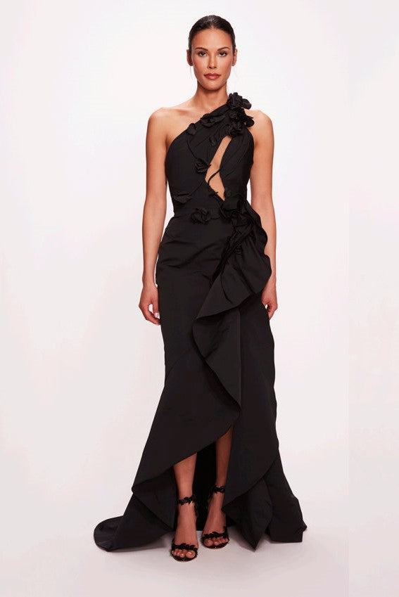 Cut-Out One Shoulder Faille Gown