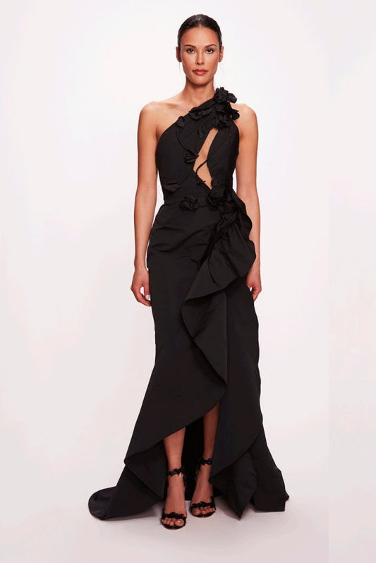 Cut-Out One Shoulder Faille Gown