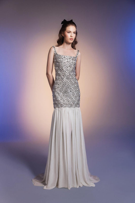 Geometric Dropwaist  Gown