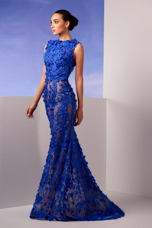Sleeveless Blue Lace Gown