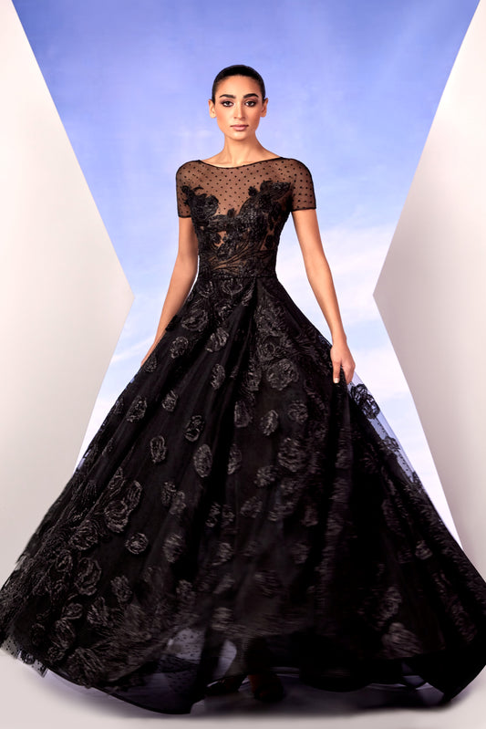 Short Sleeve Lace Gown