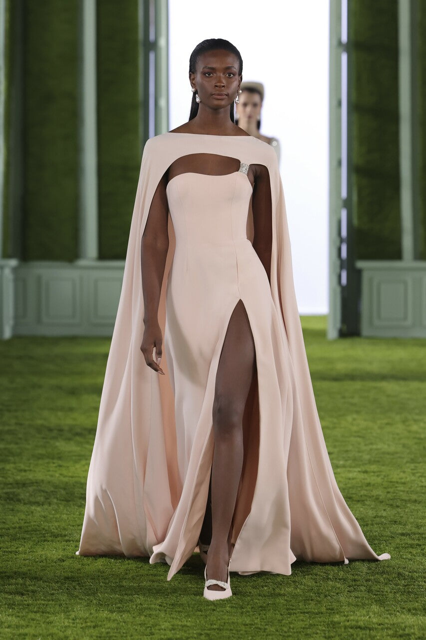 Crepe Gown with Cape