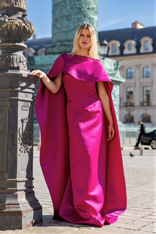 Satin Cape Column Gown
