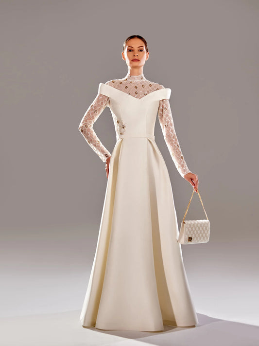 Long Sleeve Beaded Gown