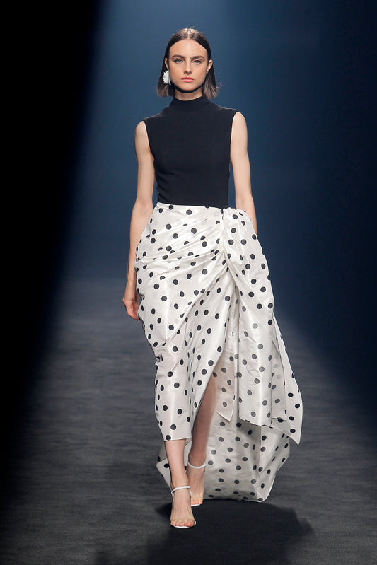 Cagli Sleeveless Polka-Dotted Slit Gown
