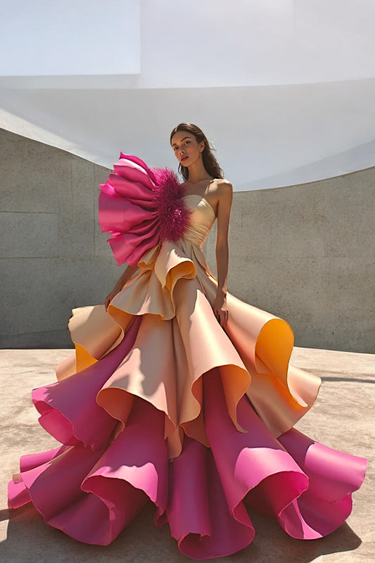 Sculpted Detail Strapless Gown