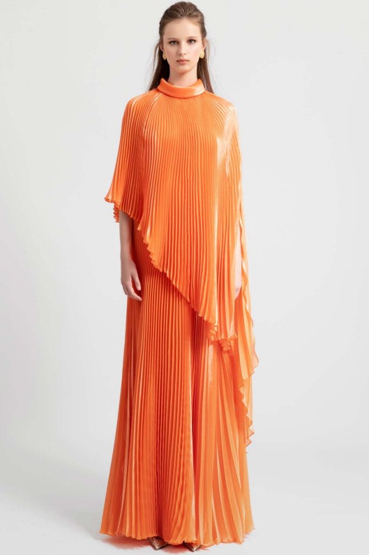 Asymmetrical Pleated Lamé Organza Gown