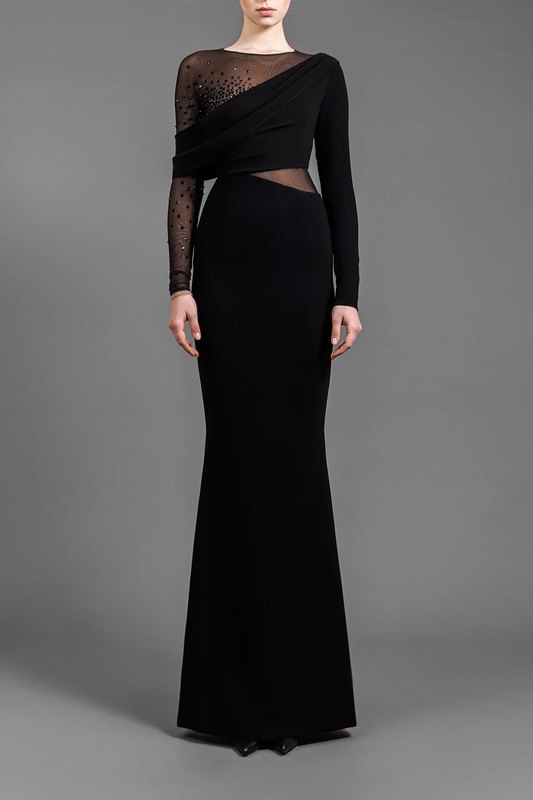 Crystal Cr?pe and Tulle Gown
