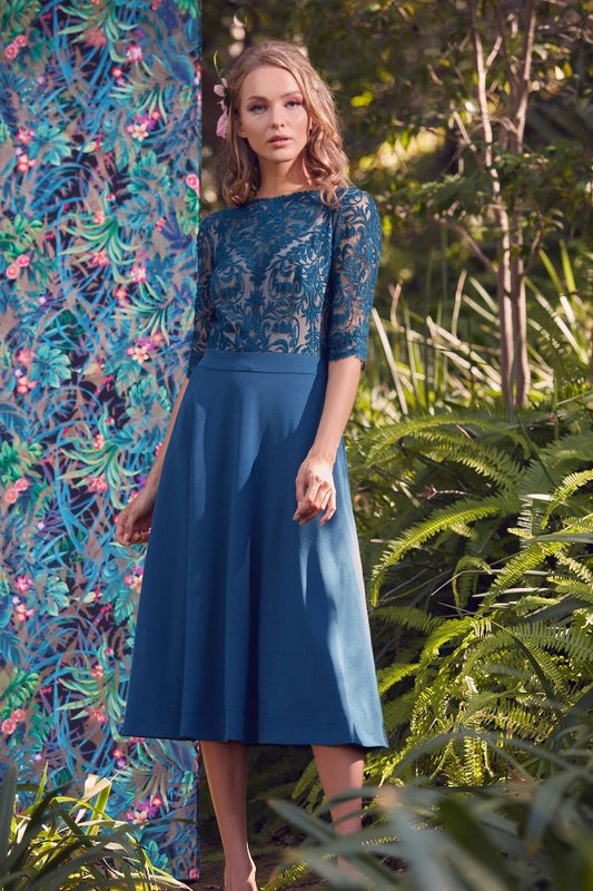? Sleeve Lace Bodice with Full Skirt