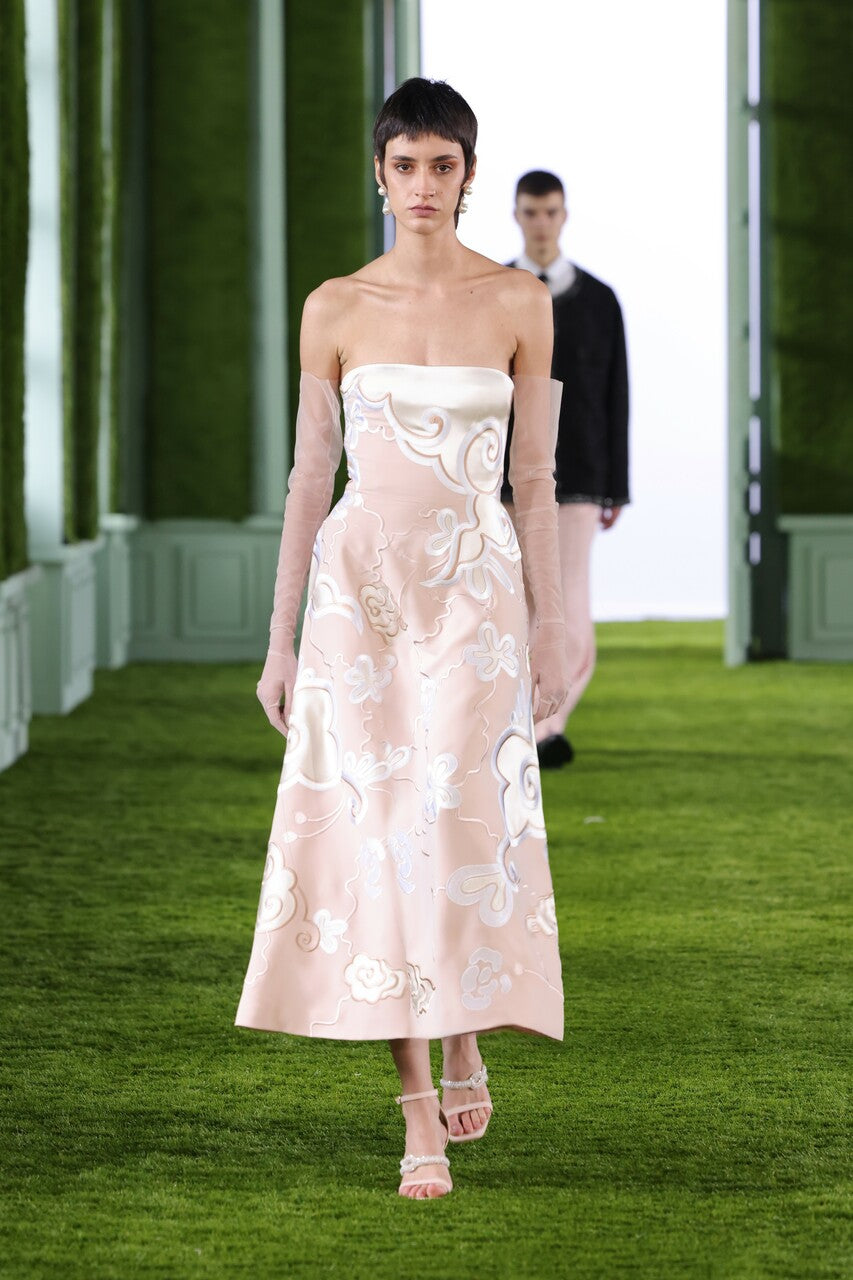 Strapless Crepe A-Line Midi Dress