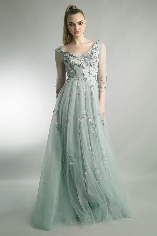 A-Line Gown with Quarter Sleeves