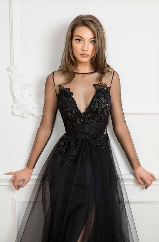 Beaded A-Line Evening Gown