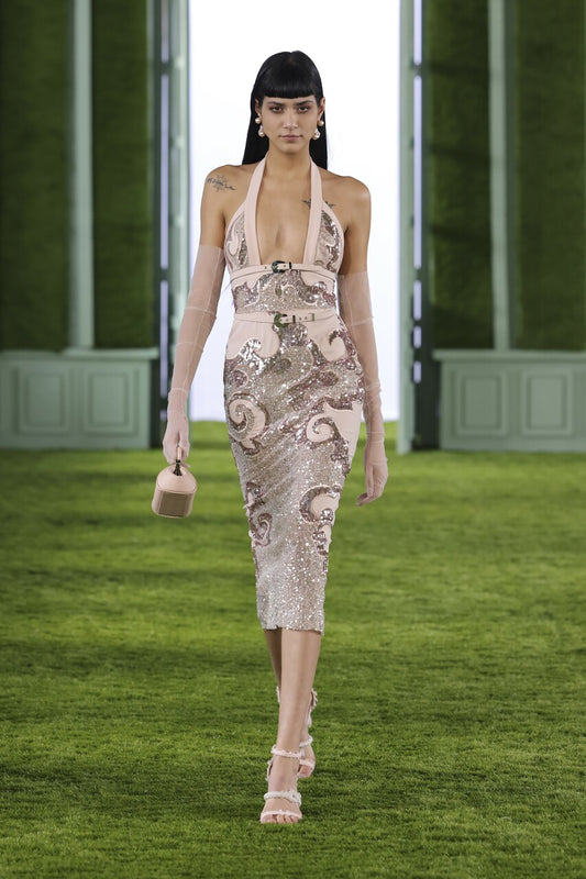 Beaded Tulle Halter Neck Dress