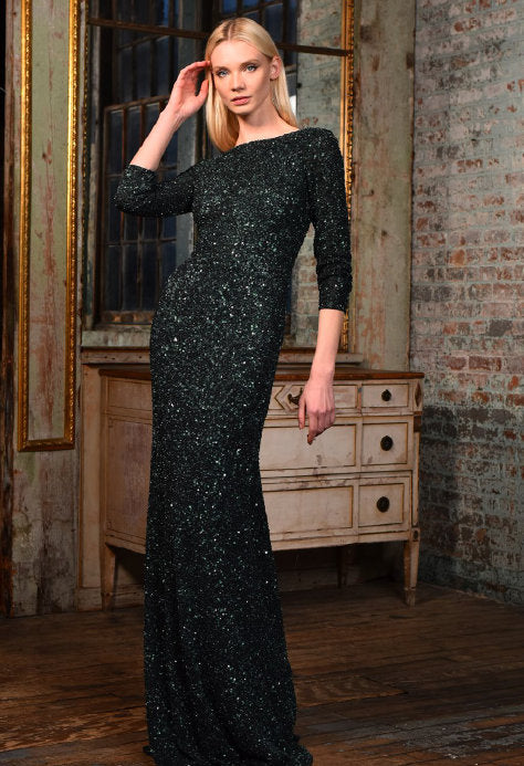 3/4 Sleeve Sequin Evening Gown
