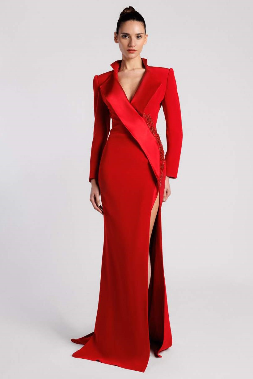 Satin Backed Crepe Blazer Gown