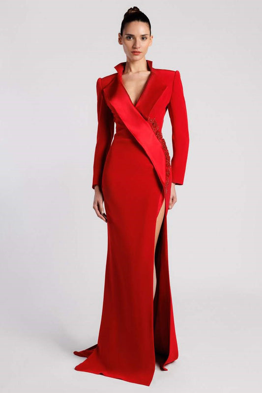 Satin Backed Crepe Blazer Gown