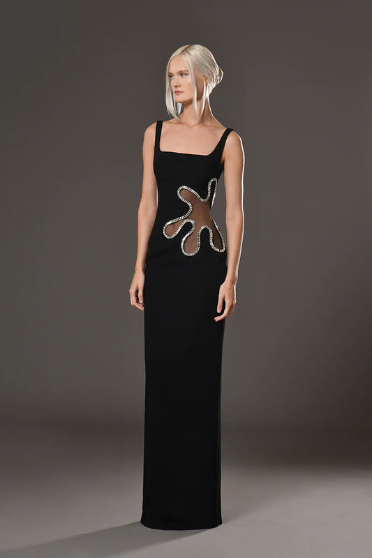 Sleeveless Embroidered Crepe Dress