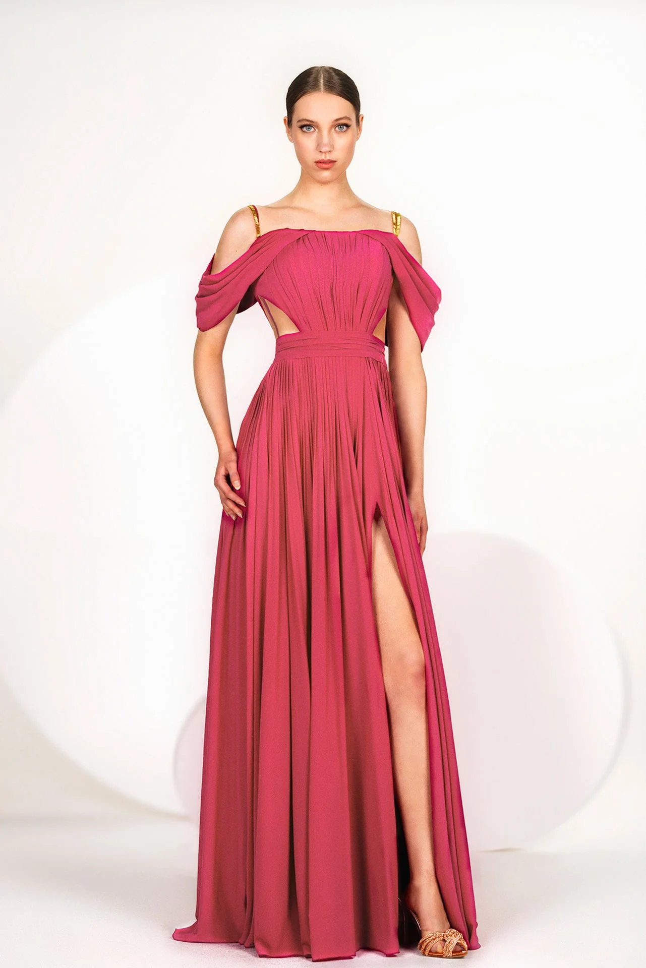 Pleated Cut-Out Gown
