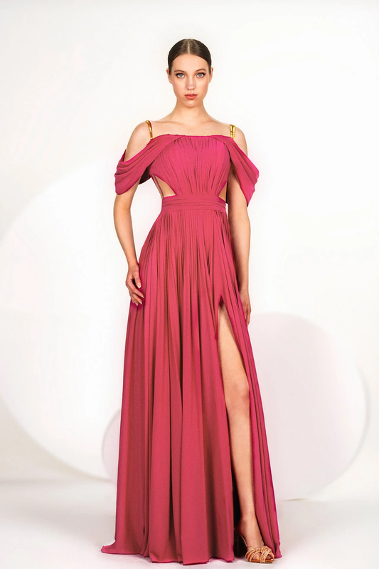 Pleated Cut-Out Gown