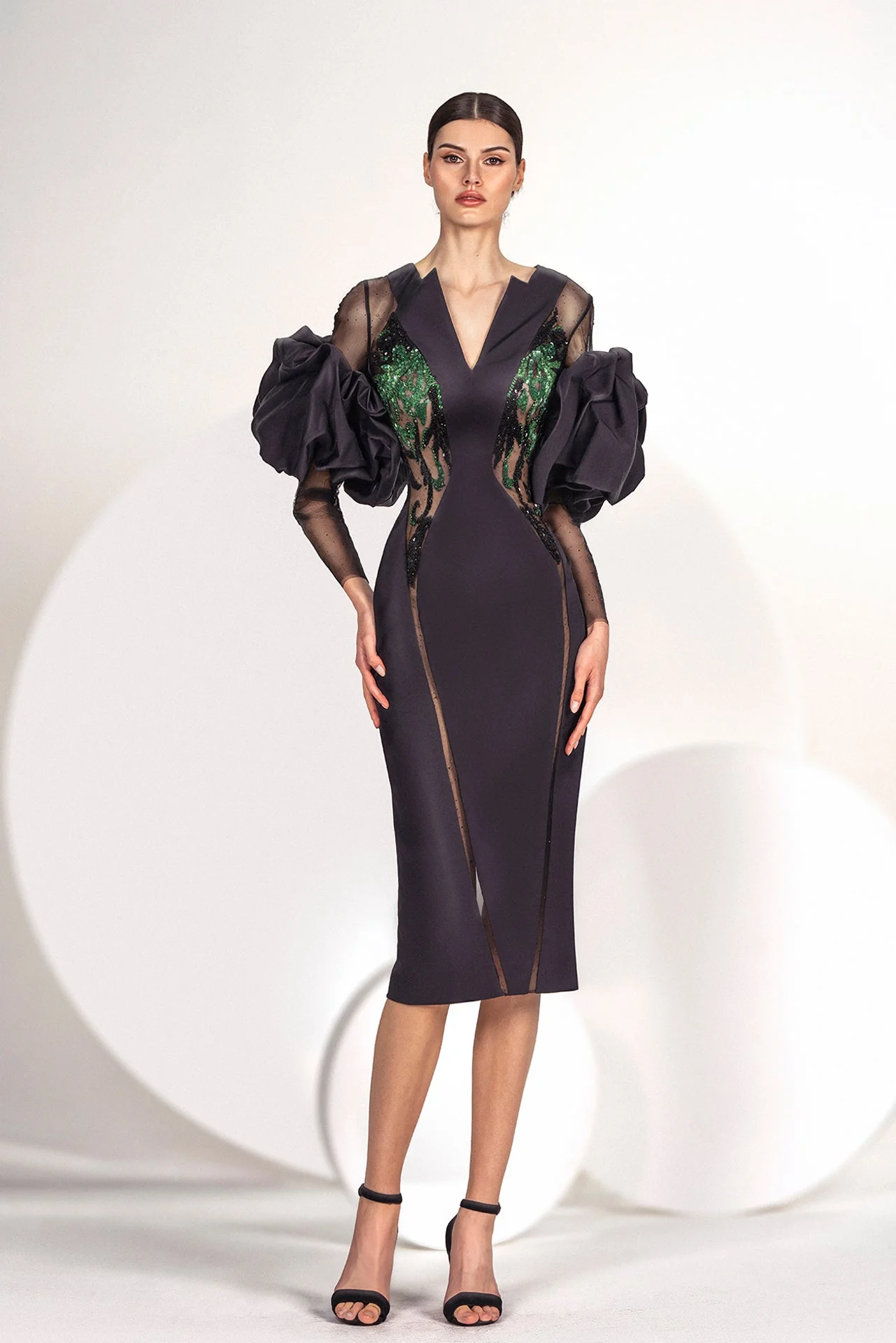 Beaded Bodice Long Sleeve Dress