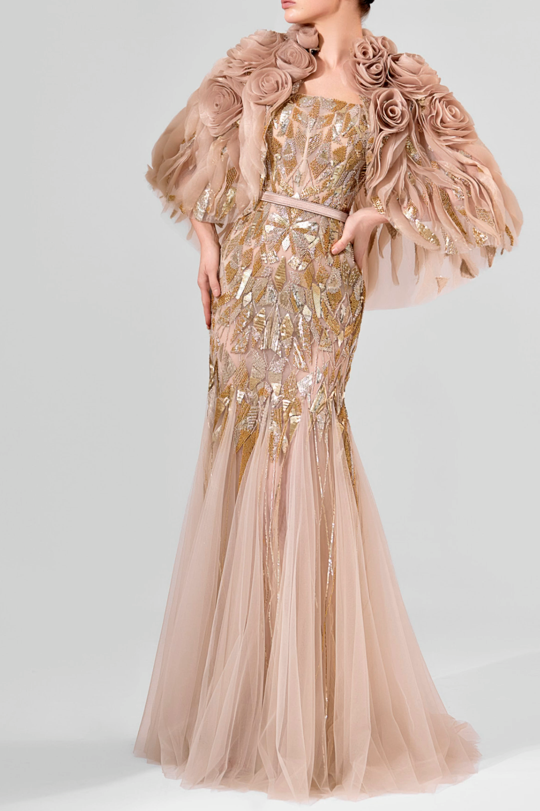 Embroidered Tulle Gown