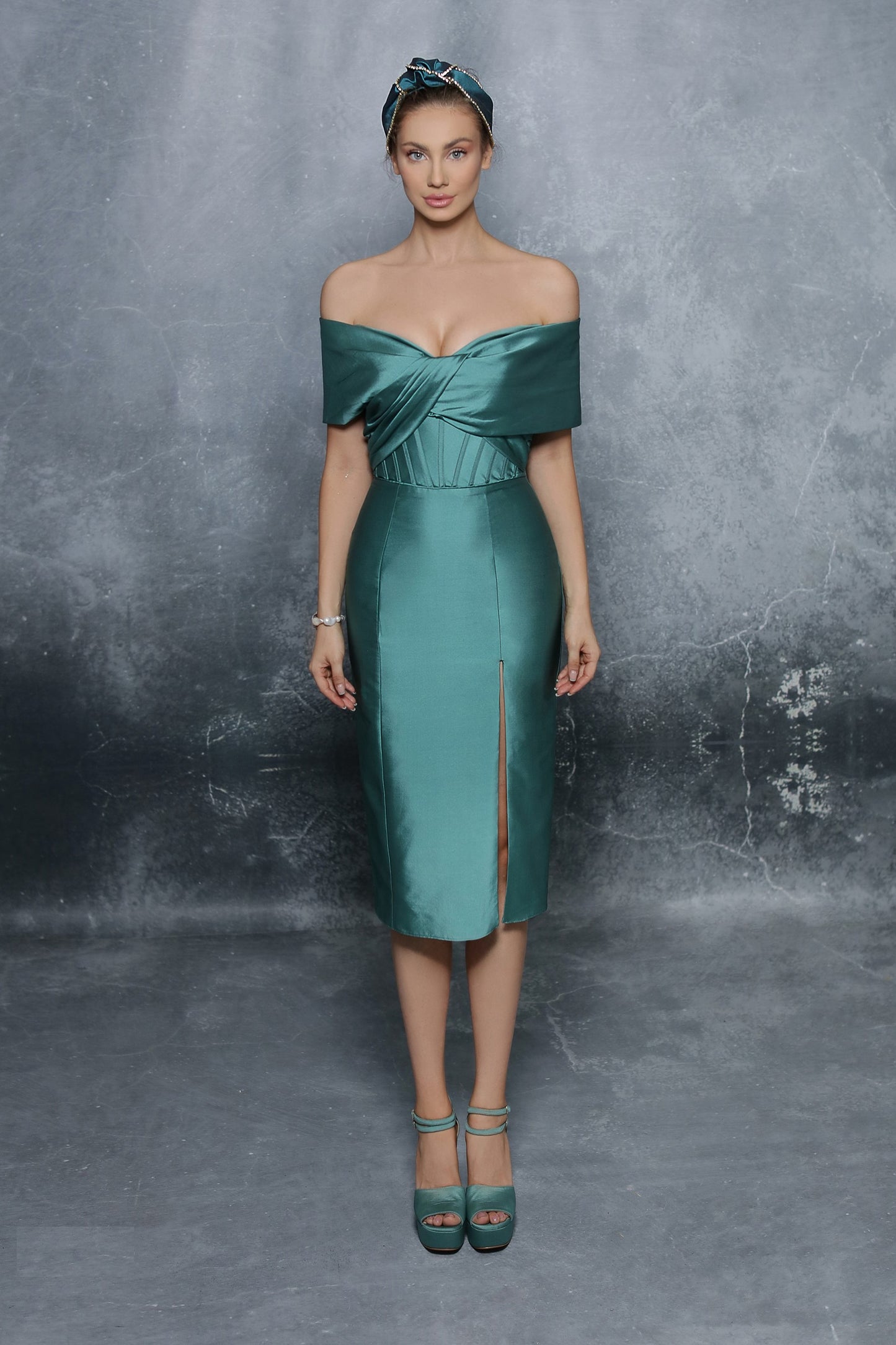 Classy Off Shoulder Taffeta  Dress