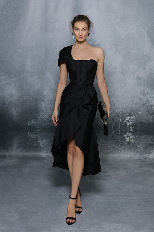 Ruffle Skirt One Shoulder  Dress