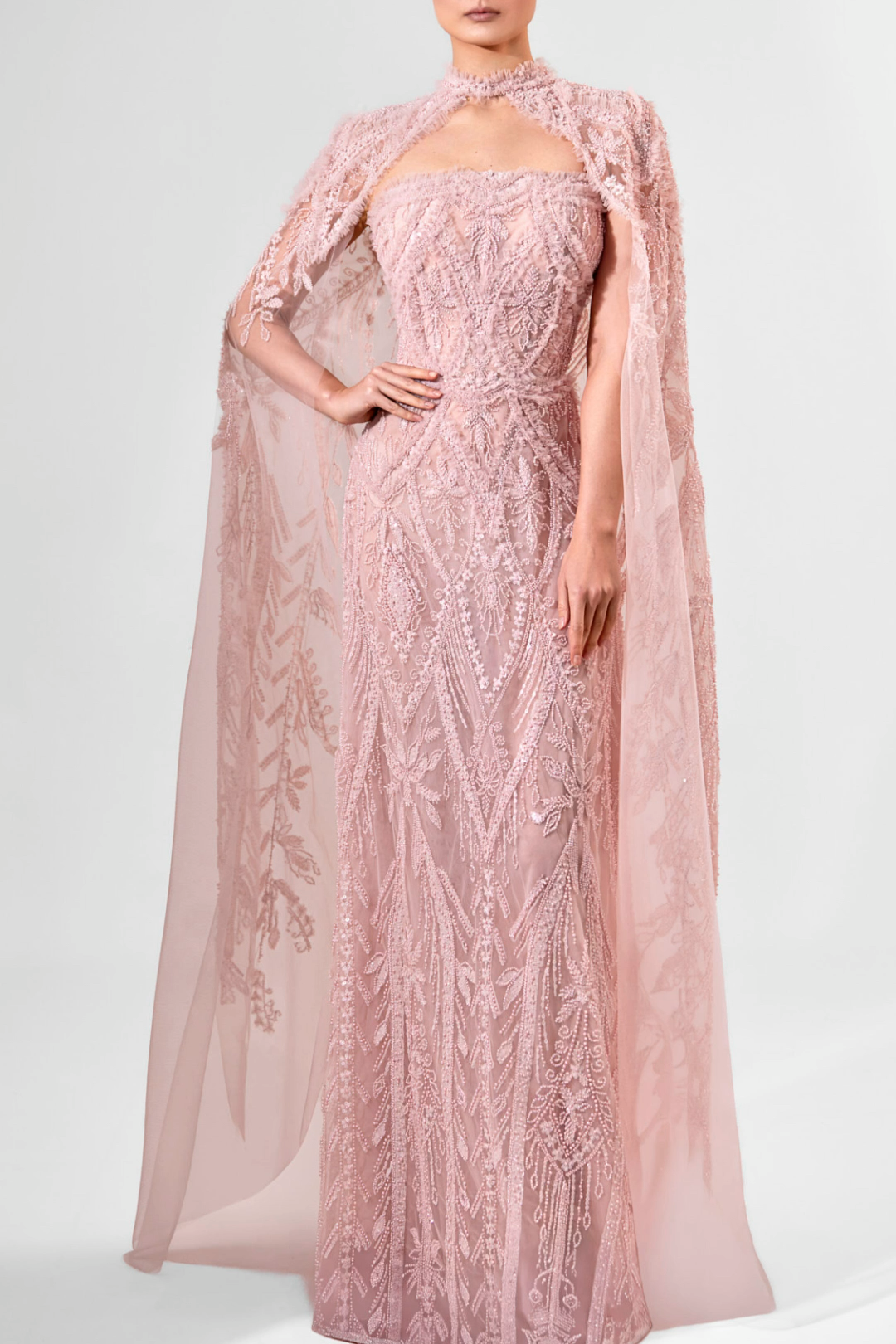 Strapless Embroidered Gown