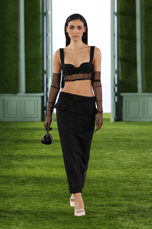 Geometric Tweed Bralette with Skirt