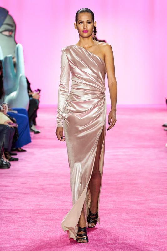 Velvet One Sleeve Slit Gown