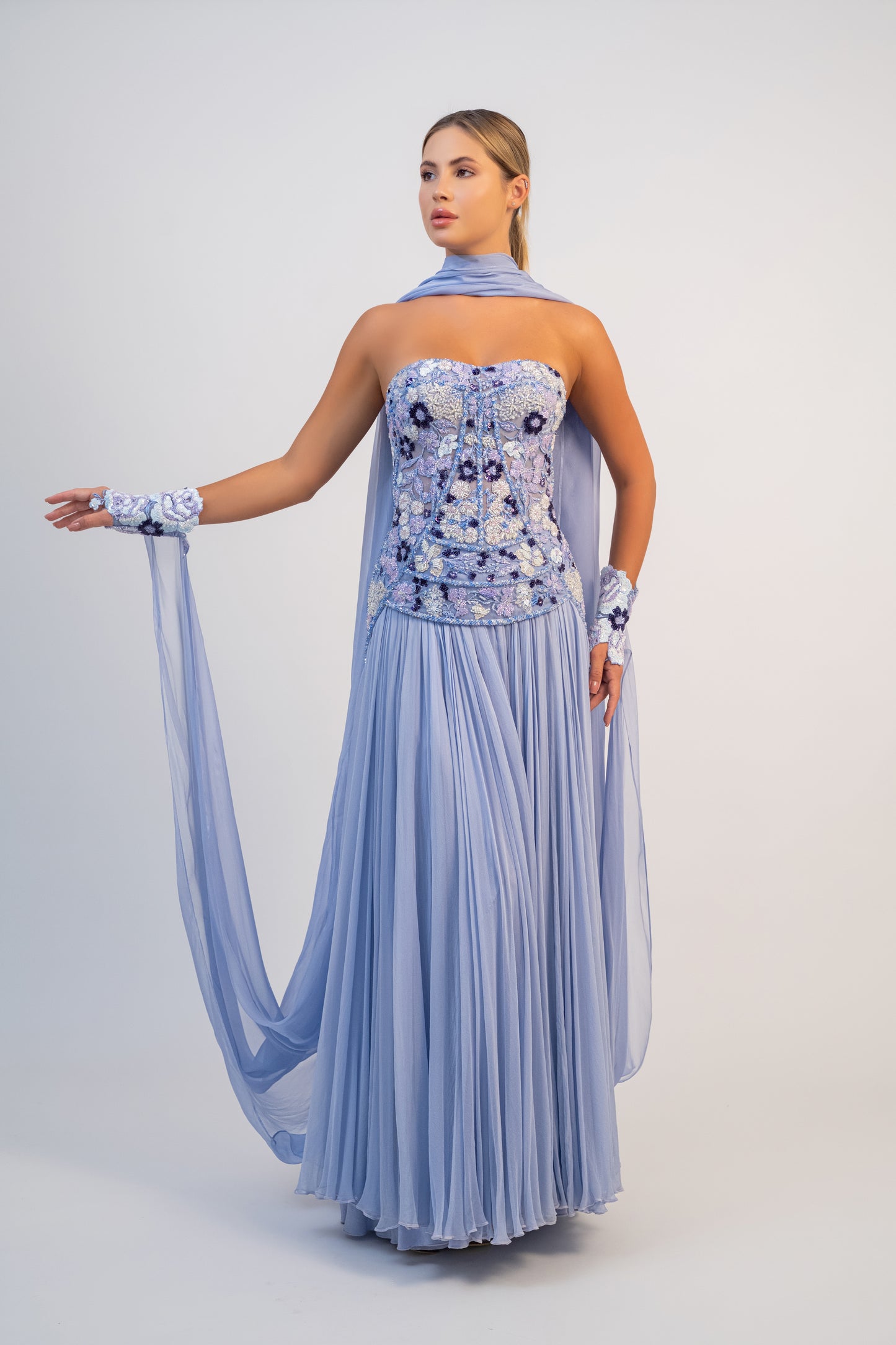 Floral Applique Cape Gown