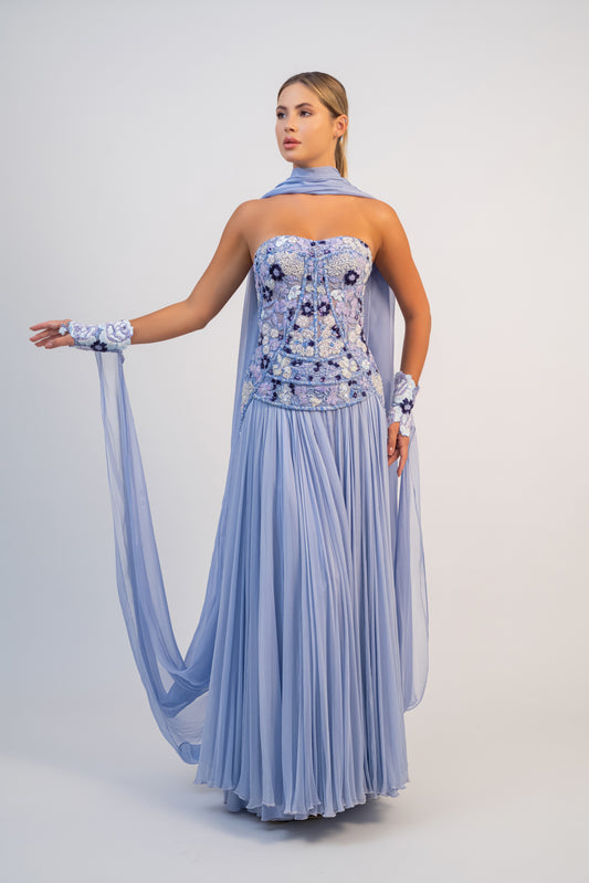 Floral Applique Cape Gown