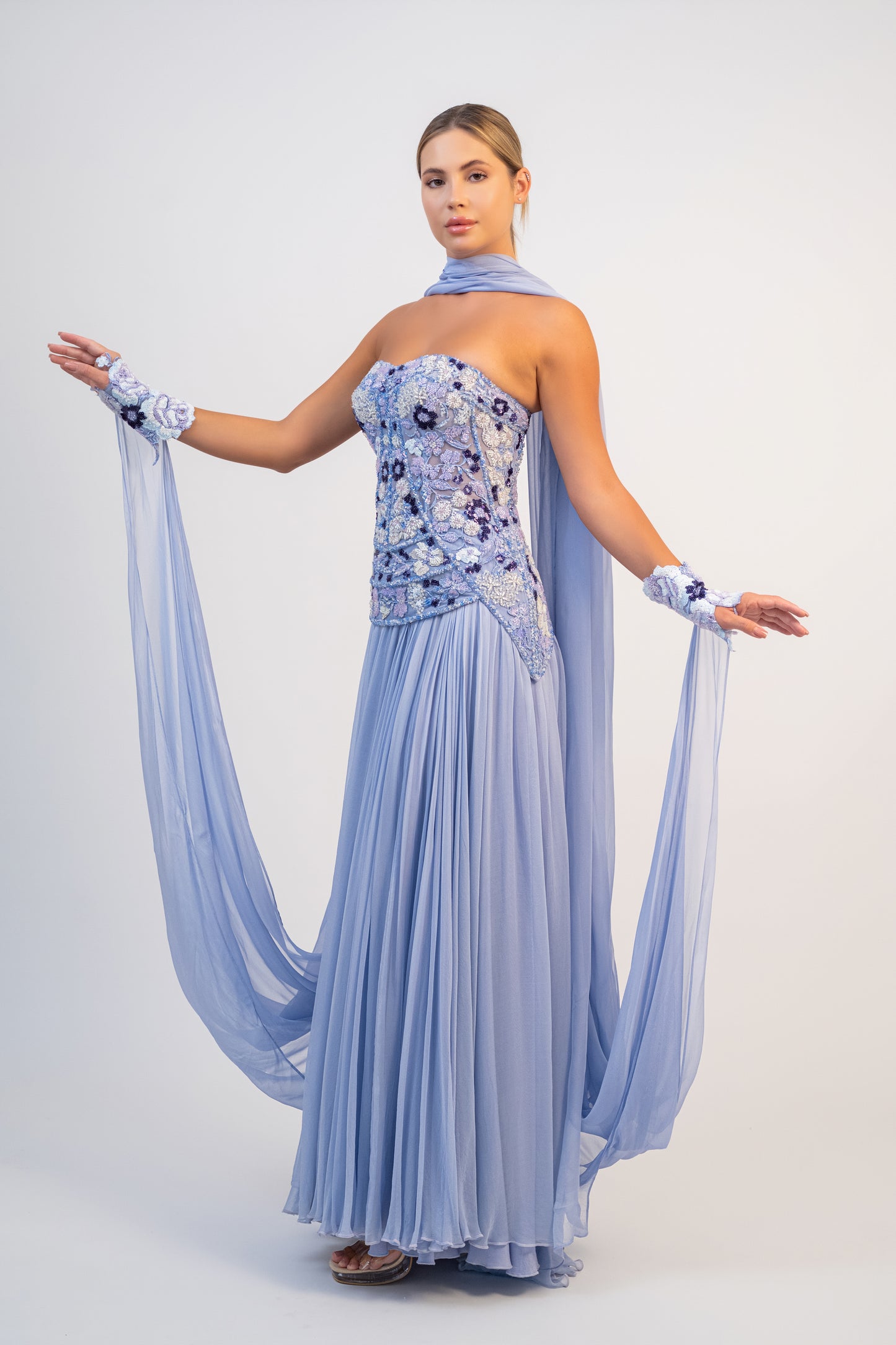 Floral Applique Cape Gown