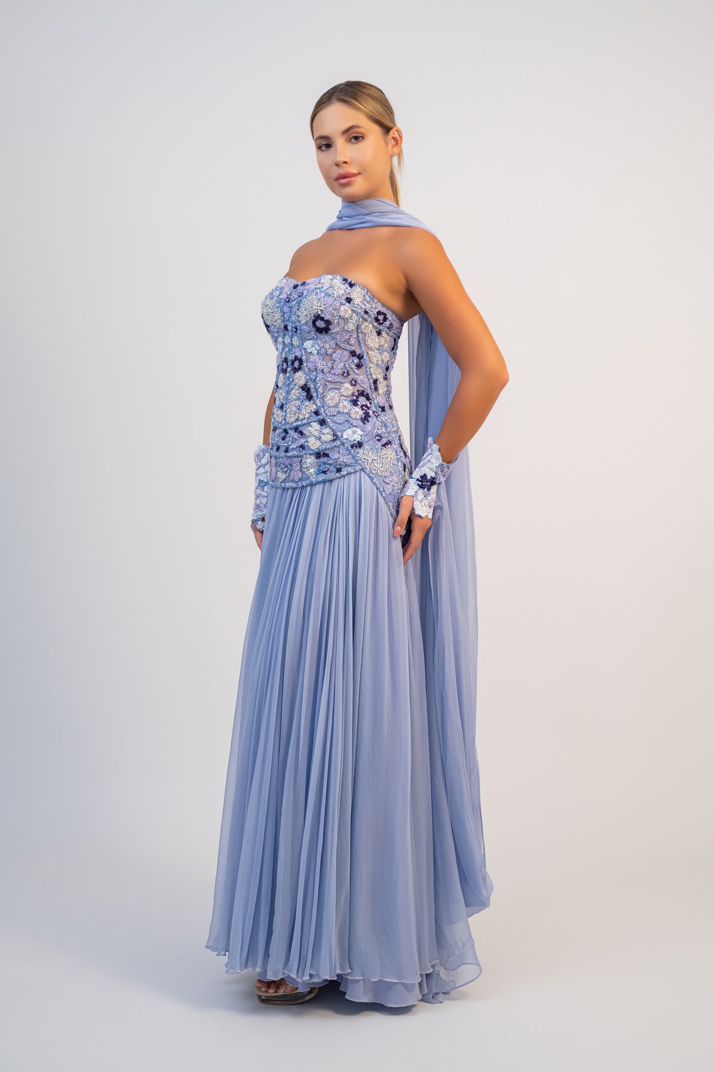 Floral Applique Cape Gown