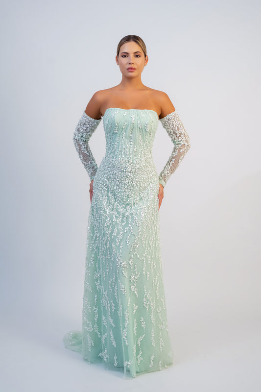 Off Shoulder Sequin Gown