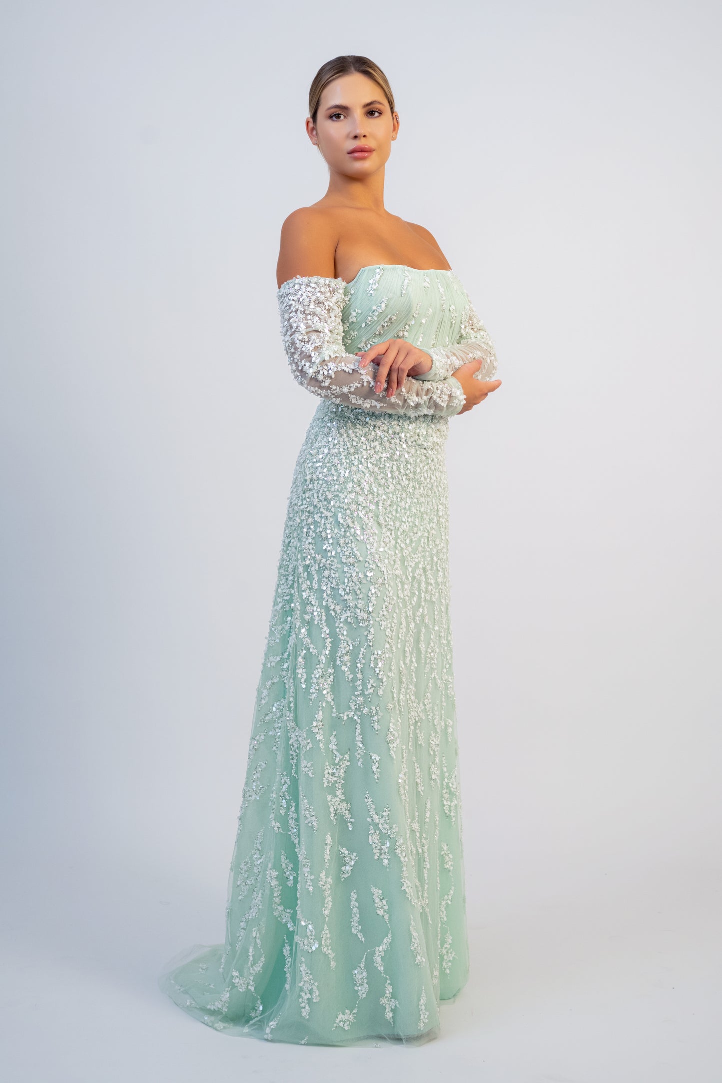 Off Shoulder Sequin Gown