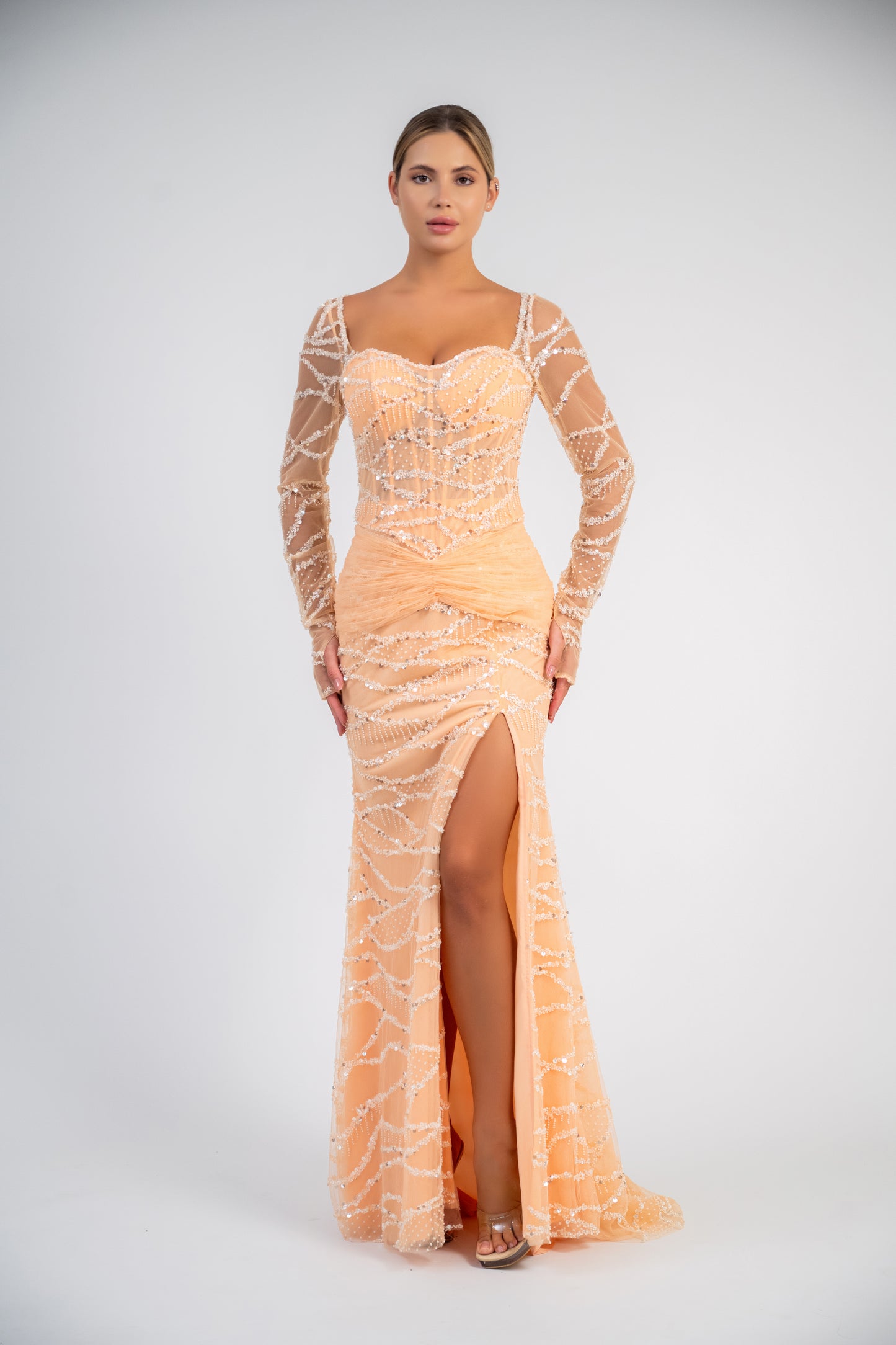 Long Sleeve Sequin Gown