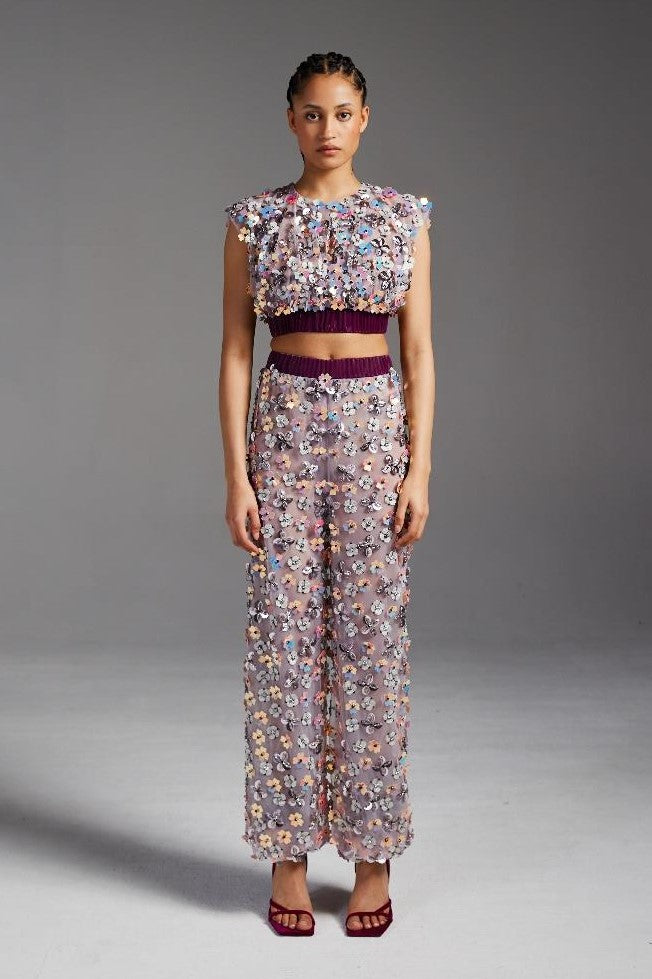 Embroidered Crop Top with Pants