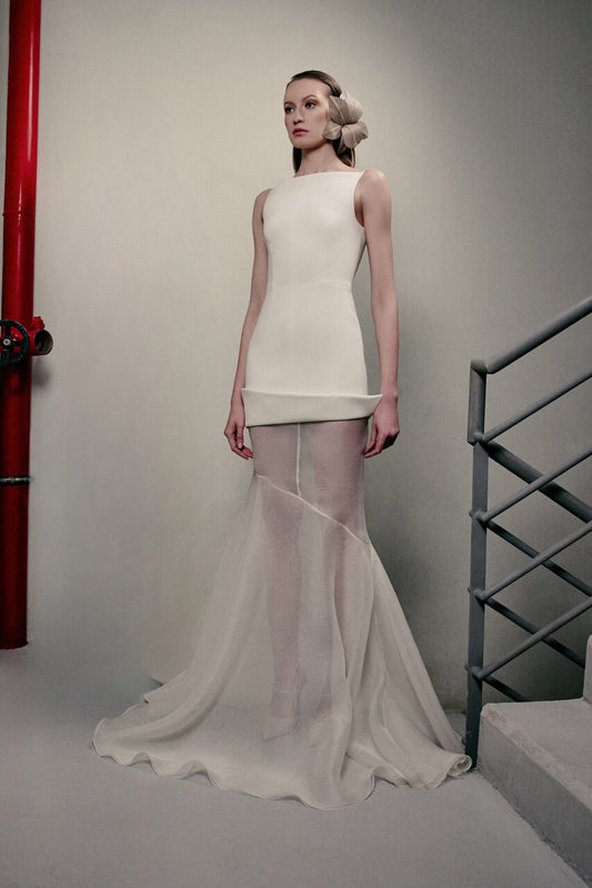 Crepe and Organza Flared Gown