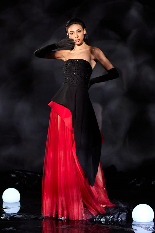 Crepe and Tulle Strapless Gown