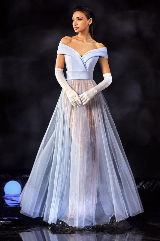 Crepe Gown with Tulle Skirt