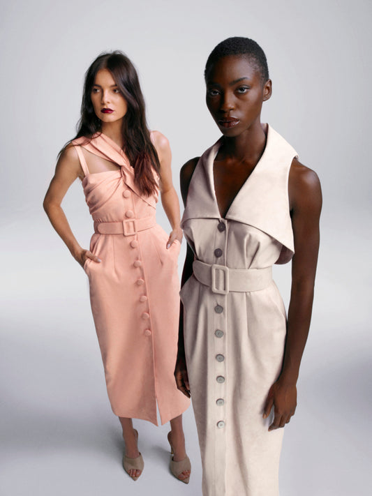 Sleeveless Suede Halter V Neck Midi Dress
