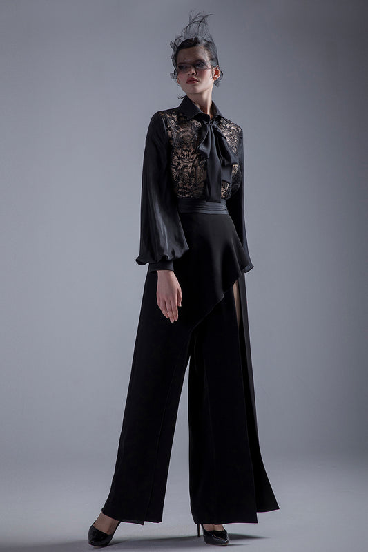 Black Bow Top with Flowy Pants