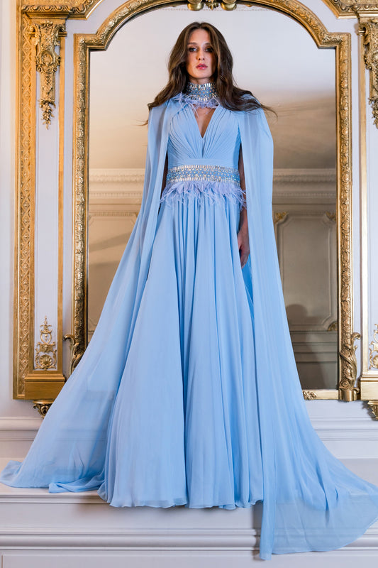 Caped Shoulders Gown